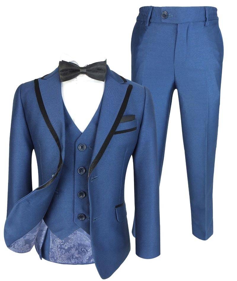 Costume de Smoking à Passepoil Slim Fit pour Garçons - Bleu Tonique