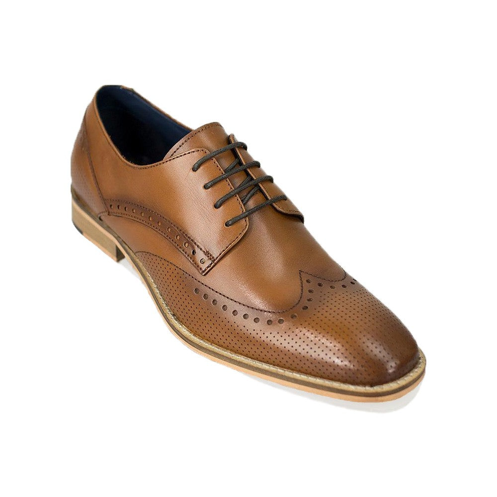 Herren Leder Schnürsenkel Wingtip Brogue Schuhe - ROME - Hellbraun