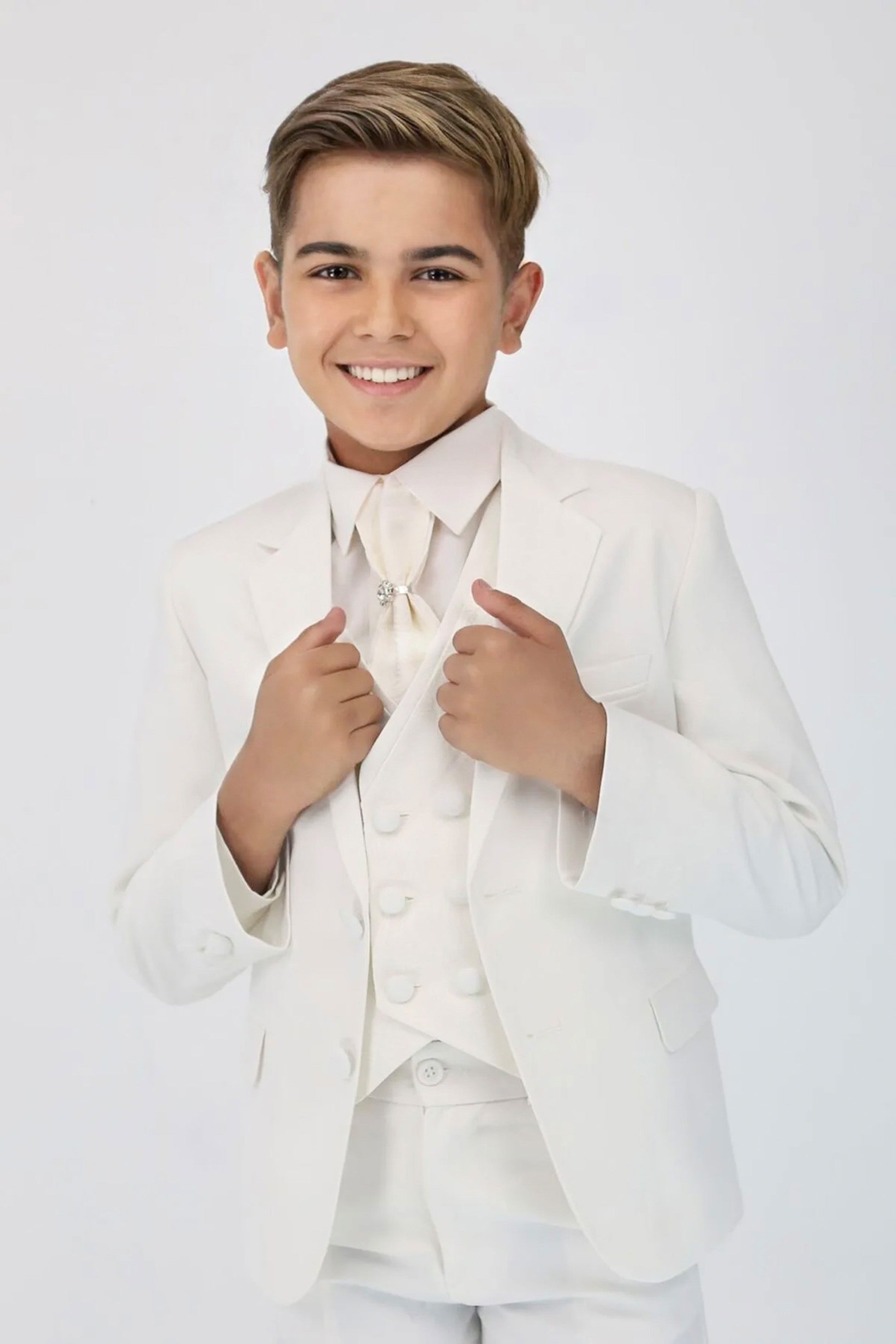 Boys 5 PC Ivory Suit Set, with Double-breasted Vest - Ivory