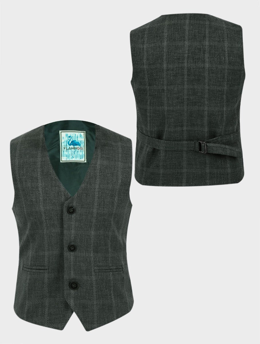 Jungen Tweed Windowpane Karo Baumwollweste - Grün