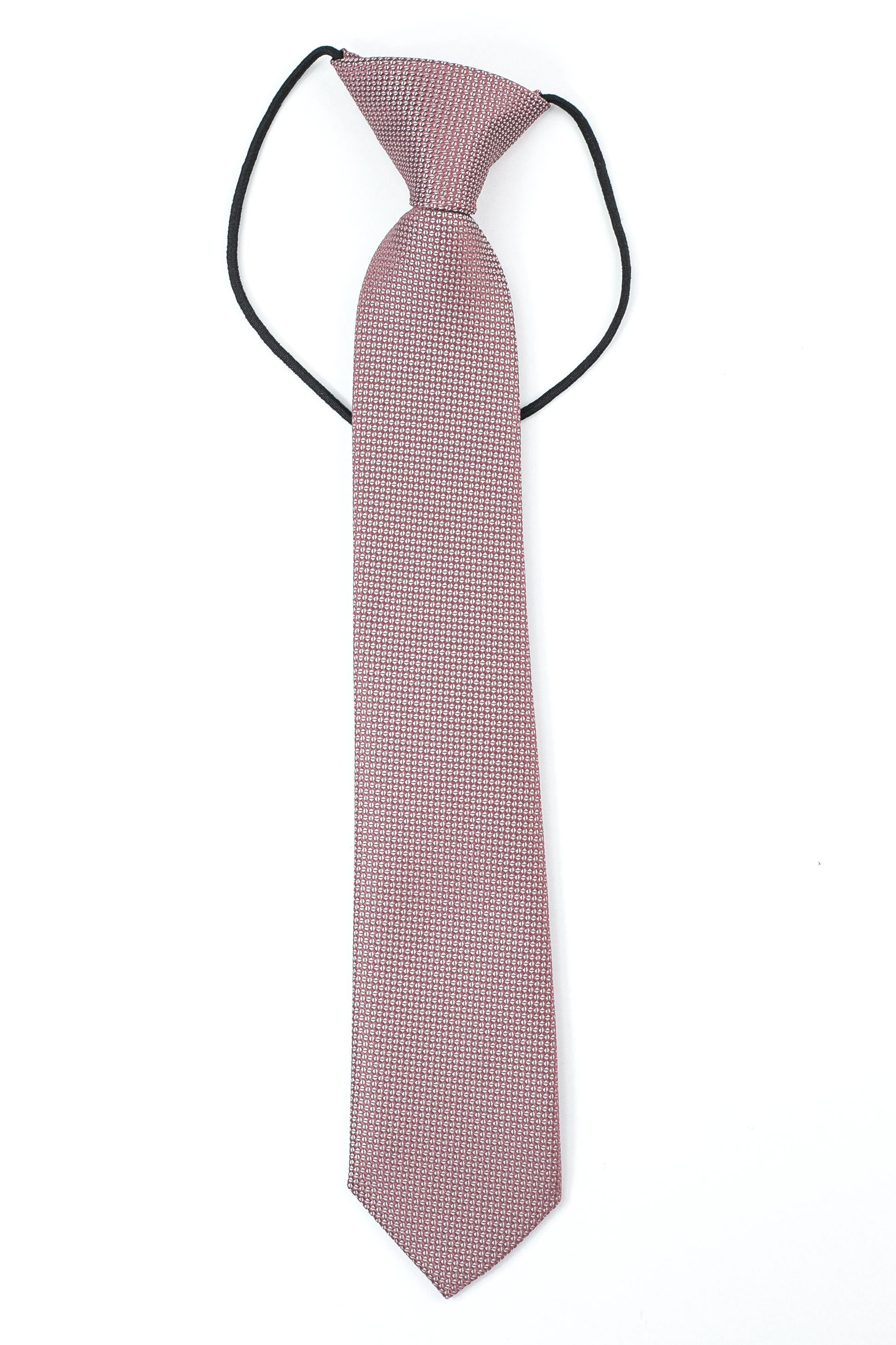 Boys’ Jacquard Tie & Hanky Set with Elastic Strap - Dusty Rose