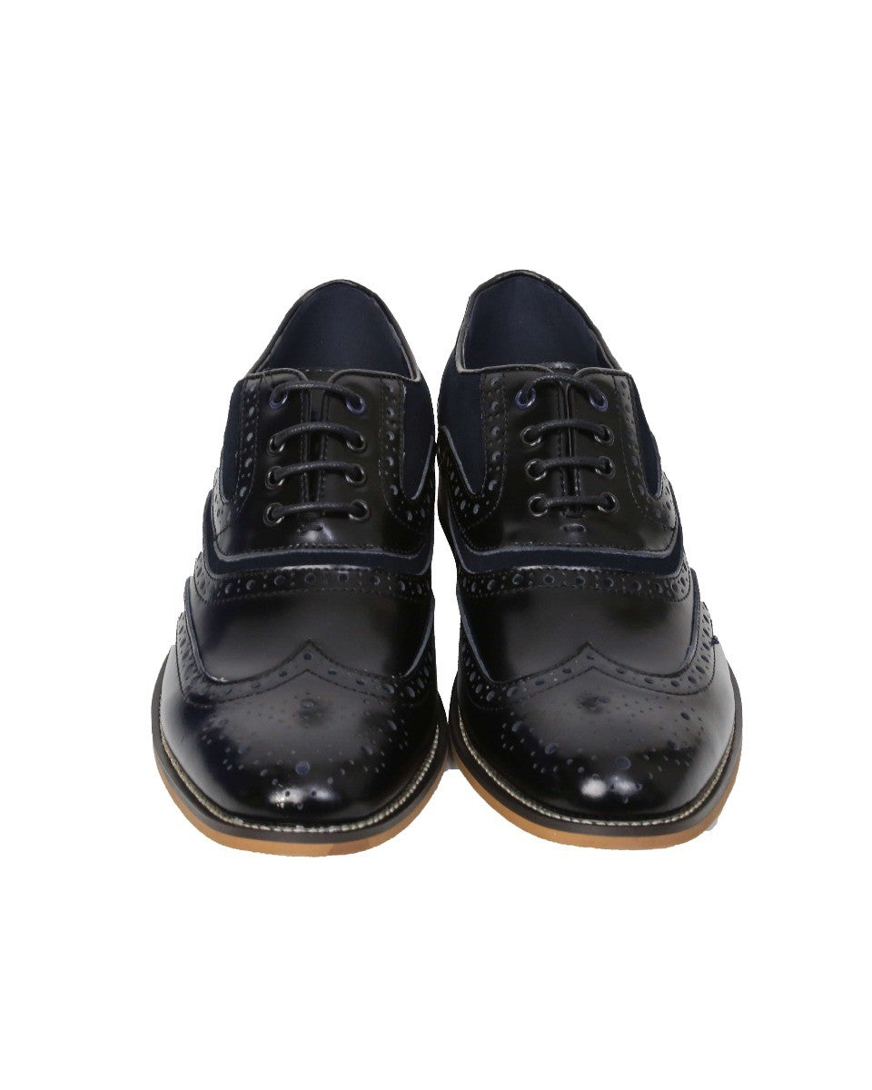 Chaussures brogues en cuir suédé et en cuir à lacets pour hommes - ETHAN - Noir - Bleu Marine