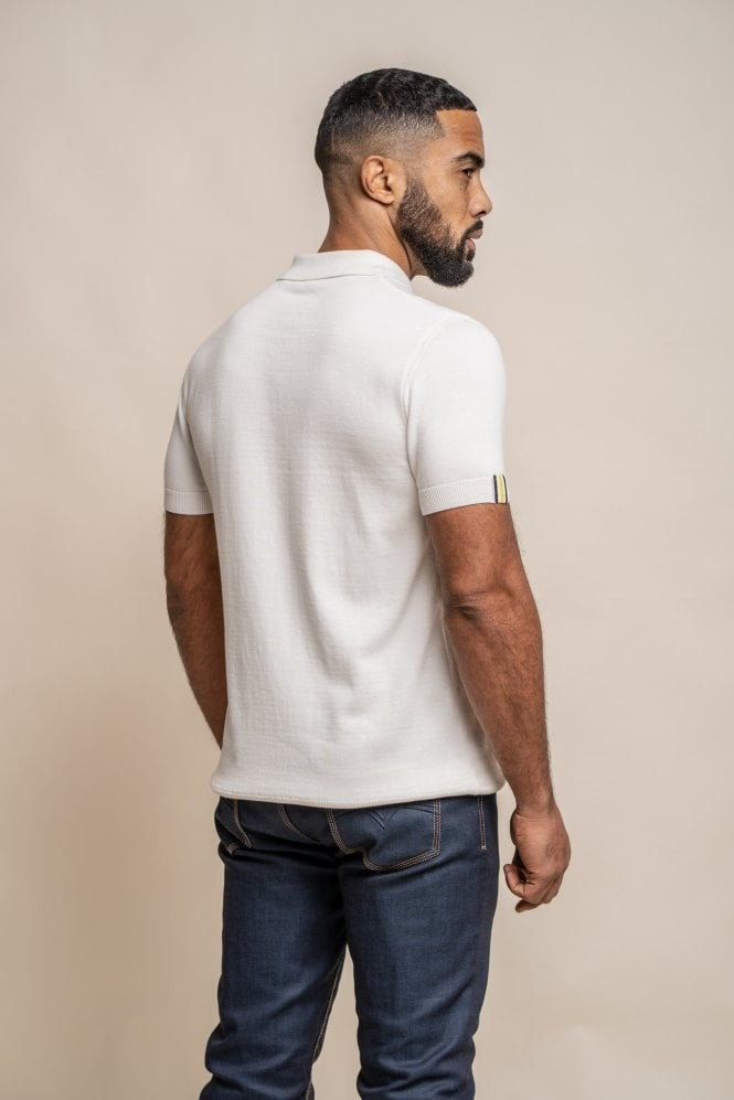 Chemise polo à manches courtes en coton pour hommes - Dino - Ecru