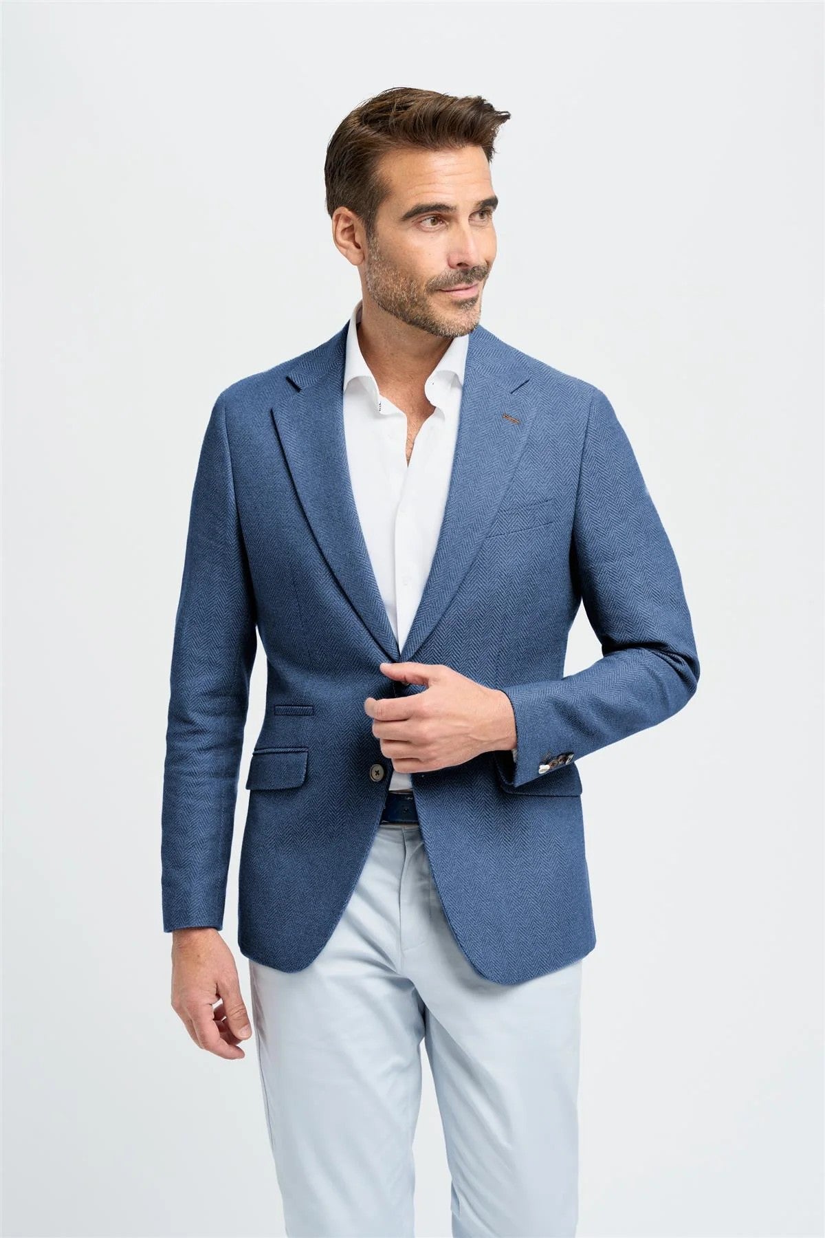 Blazer en coton herringbone bleu pour hommes - Felix - Bleu