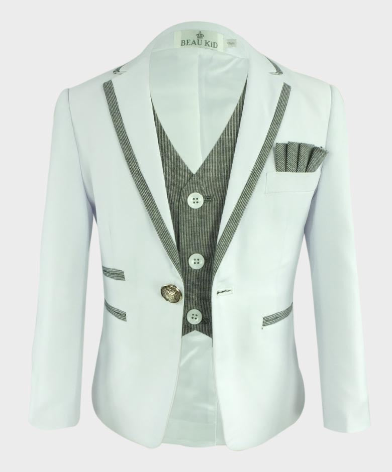 Costume de Communion avec Passepoil Slim Fit pour Garçons - Blanc