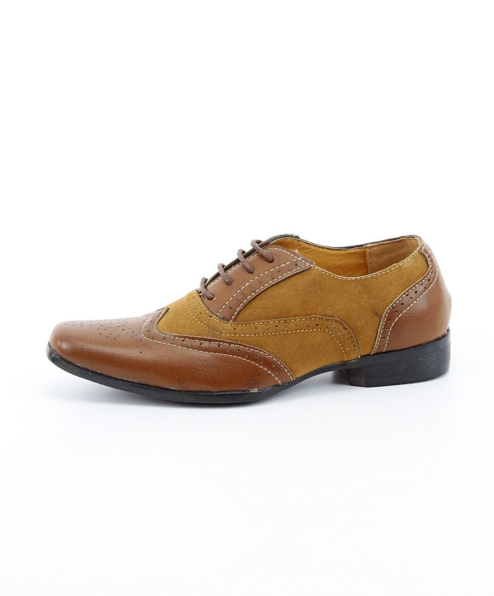 Chaussures Oxford Brogue en Cuir et Suède pour Garçons - CHESTER - Marron Clair