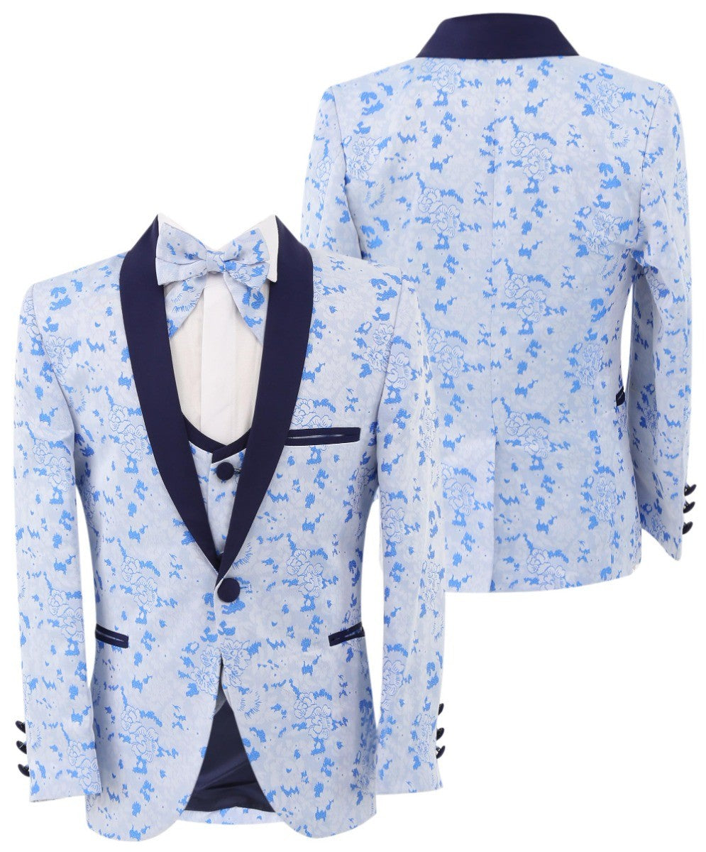 Jungen Slim Fit Blauer Blumen Tuxedo Anzug-Set - Blau