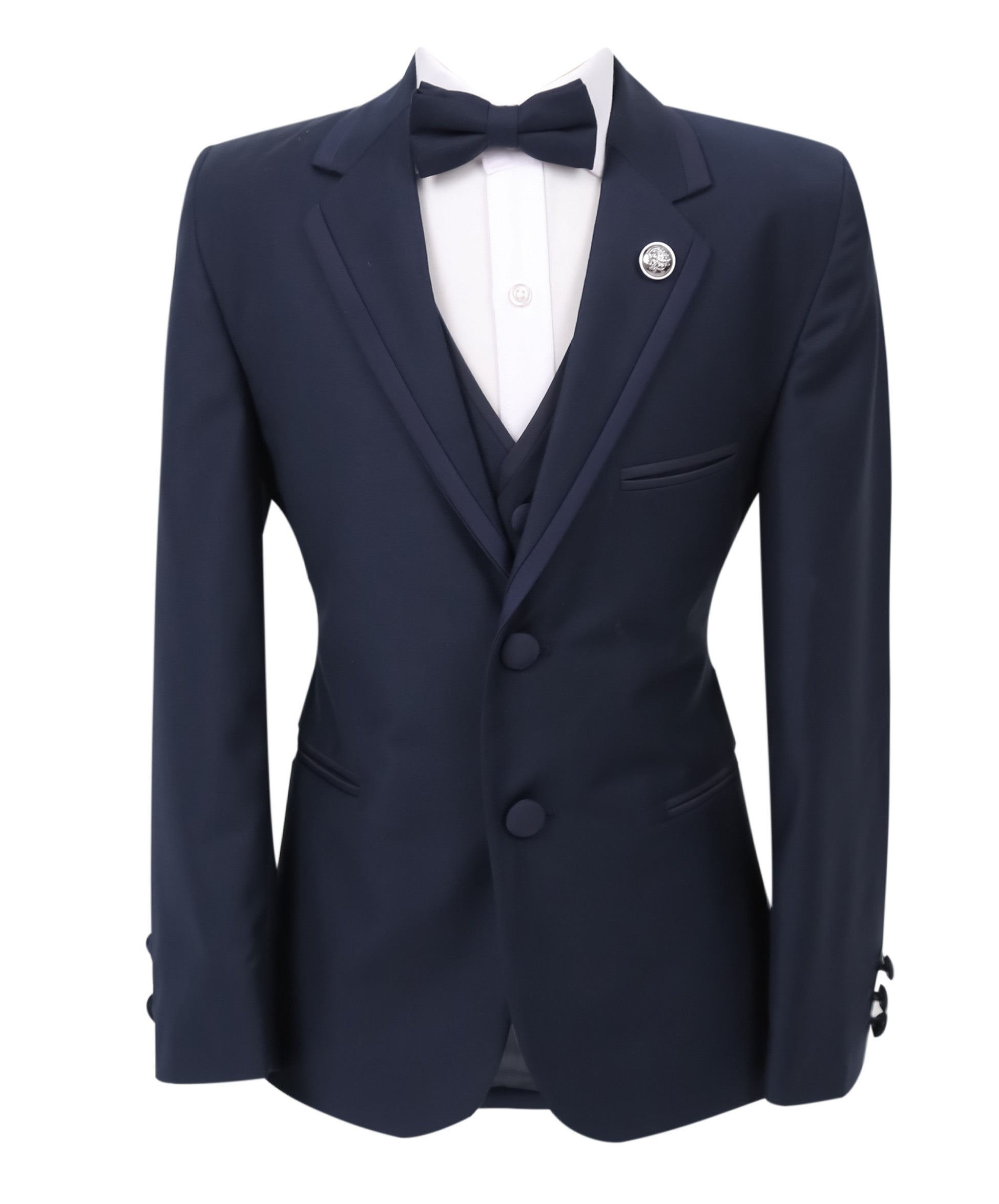 Boys Slim Fit  Piping Tuxedo Dinner Suit Set - Navy Blue