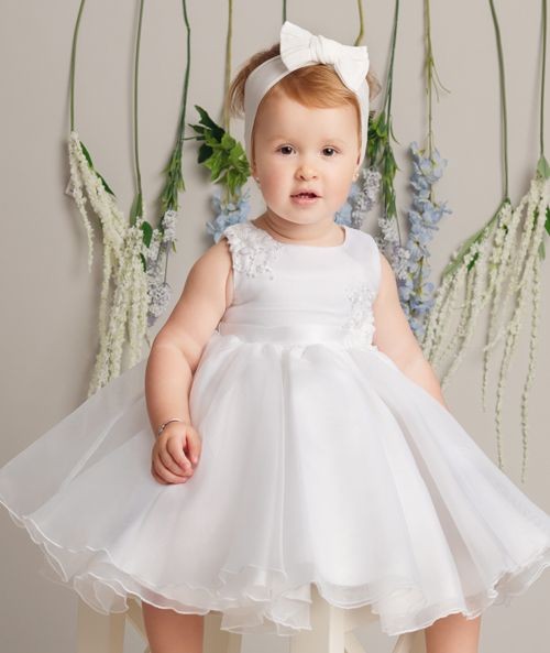 Robe en tulle avec appliqués floraux pour bébés filles - ELISE - Blanc