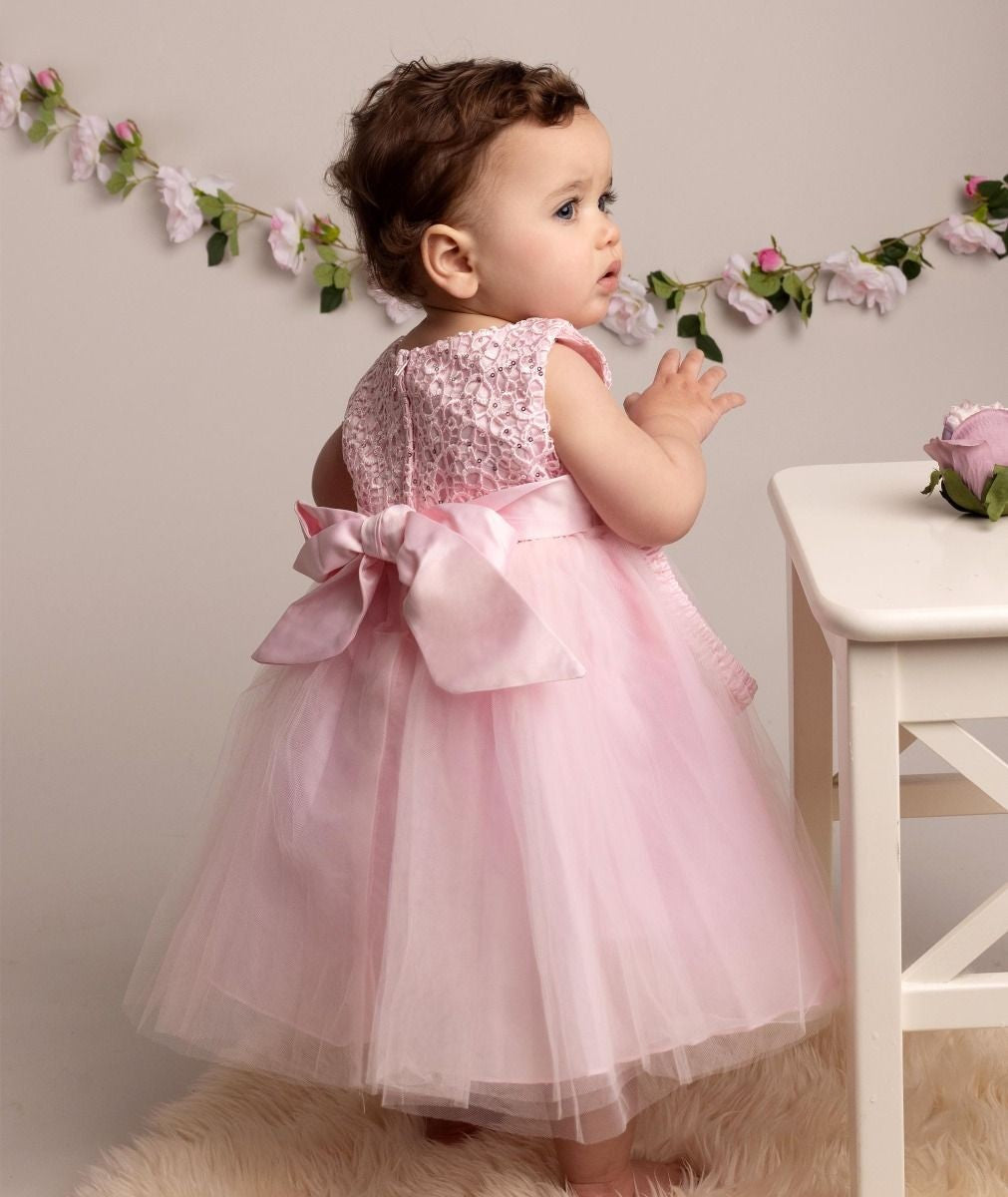 Baby Mädchen Kleid mit Blumenoberteil & Schleife - PC-1025 - Pink