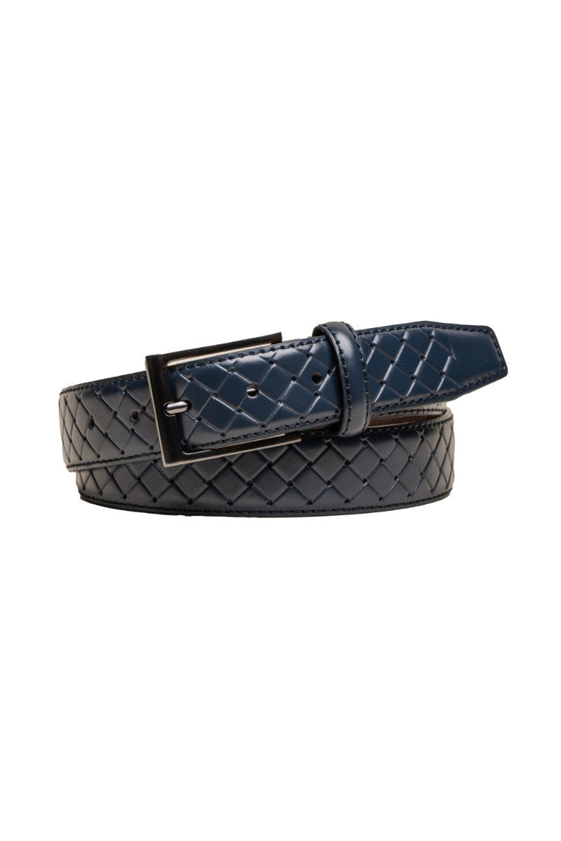 Men's Leather Patterned Belt - Navy Blue