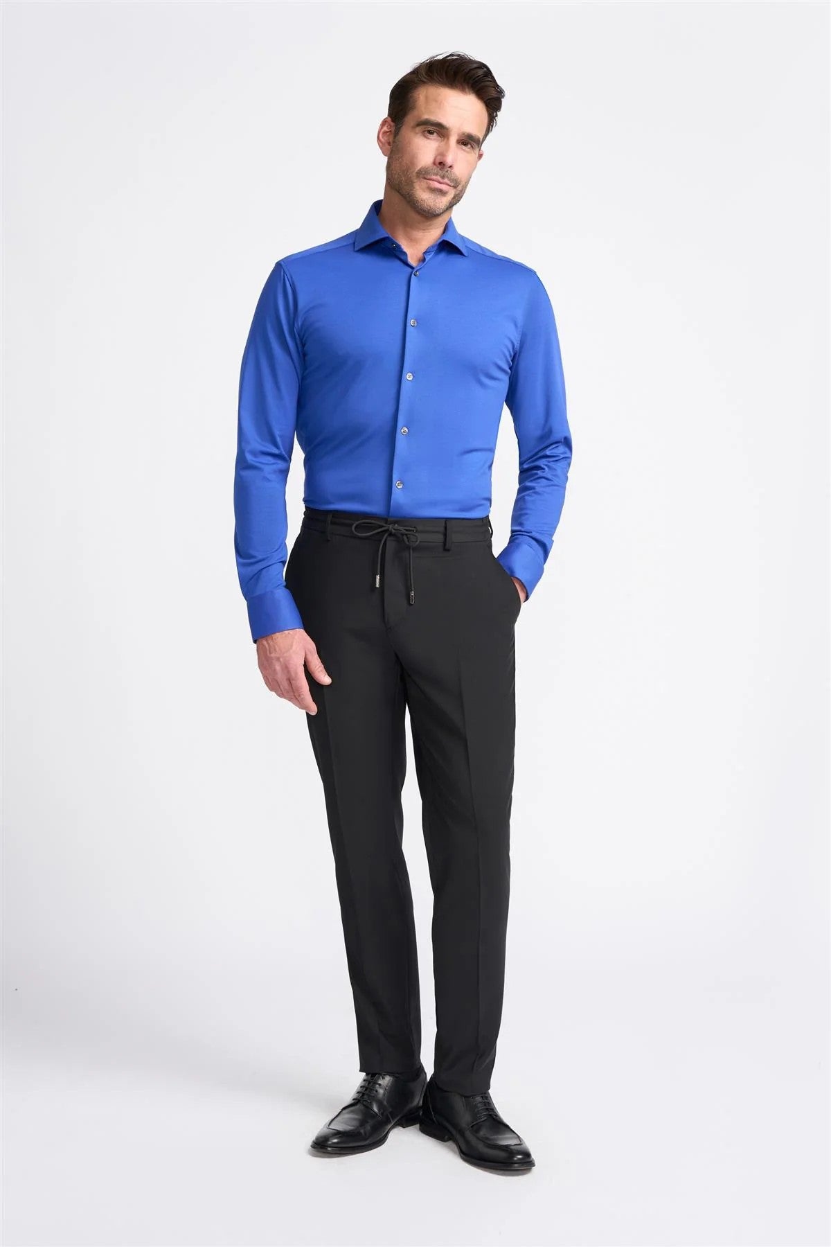 Chemise en coton ajustée à manches longues pour hommes - ASHLEY - Bleu Électrique