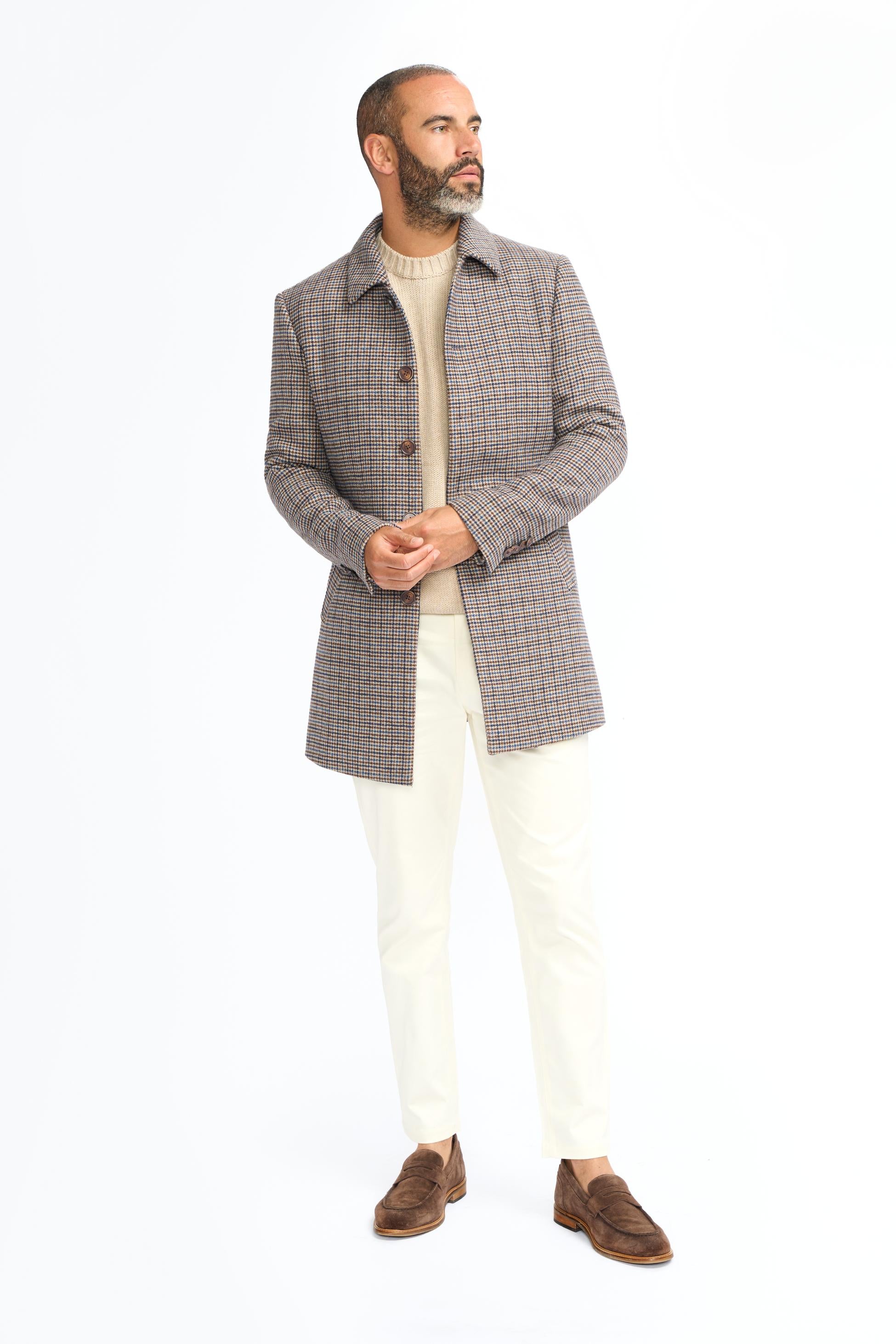 Men’s Tan Houndstooth Check Coat - Eddie - Tan