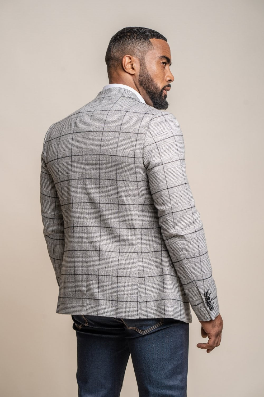 Herren Tweed Karo Slim Fit Anzugjacke - GHOST Grey - Hellgrau