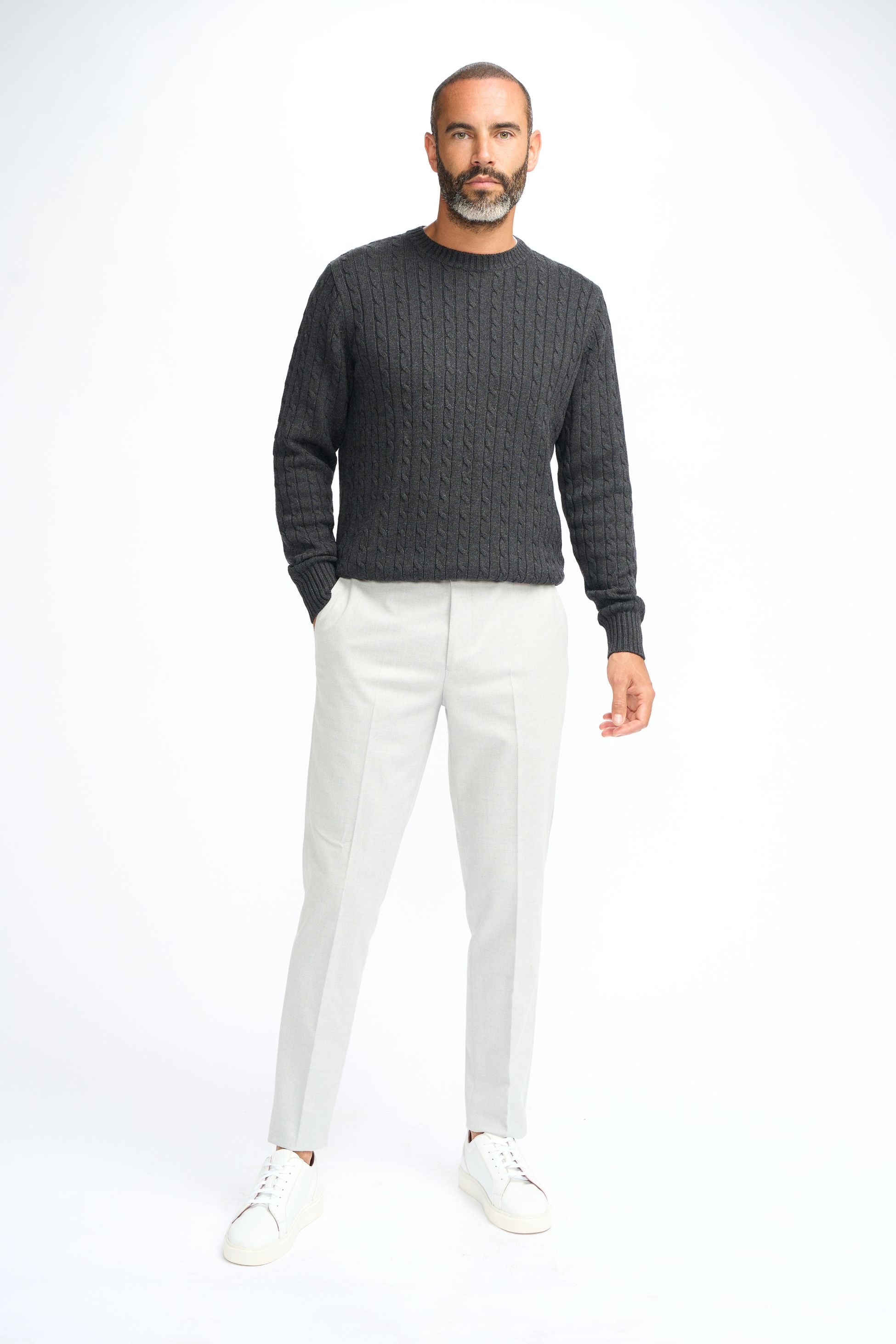 Men’s Wool Cable Knit Pullover Jumper - Foston - Charcoal Grey