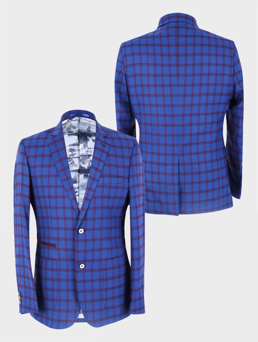 Herren Slim Fit Windowpane Karo Blazer - COSTELLO - Marineblau