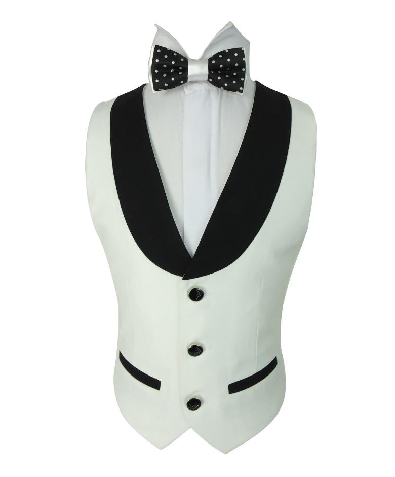 Jungen Exklusiver Piping Tuxedo Anzug - Weiß - Schwarz