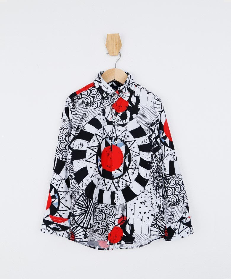 Chemise à Imprimé Zen Doodle pour Garçons - Blanc - Rouge