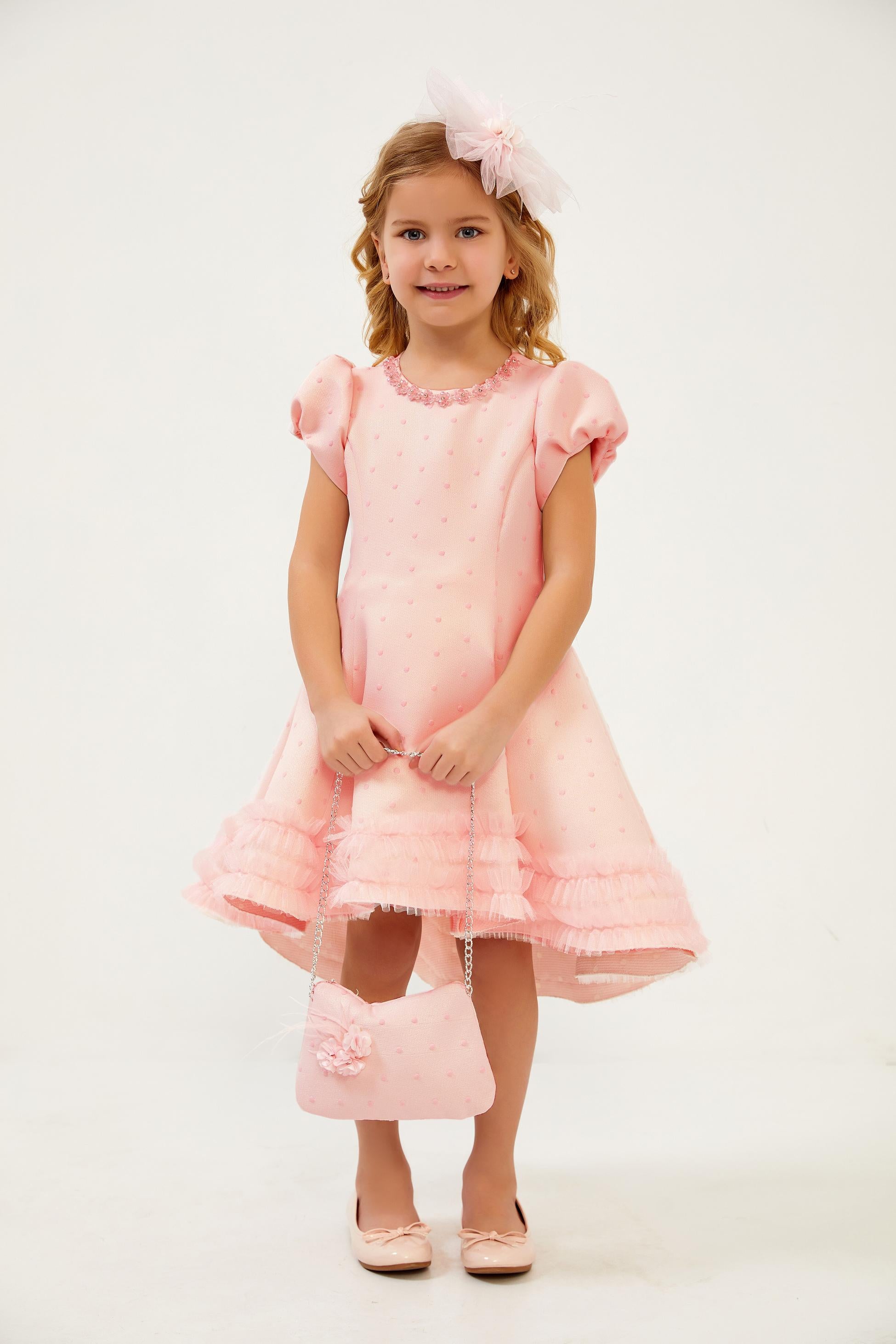 Flower Girls Polka Dot 3 Piece Dress Set - Pink