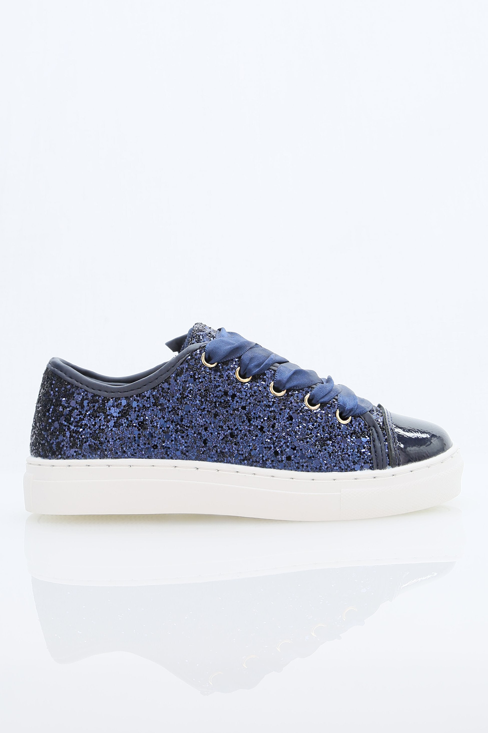 Mädchen Glitzer Sneakers mit Satinband-Schnürsenkeln – TRINITY - Marineblau