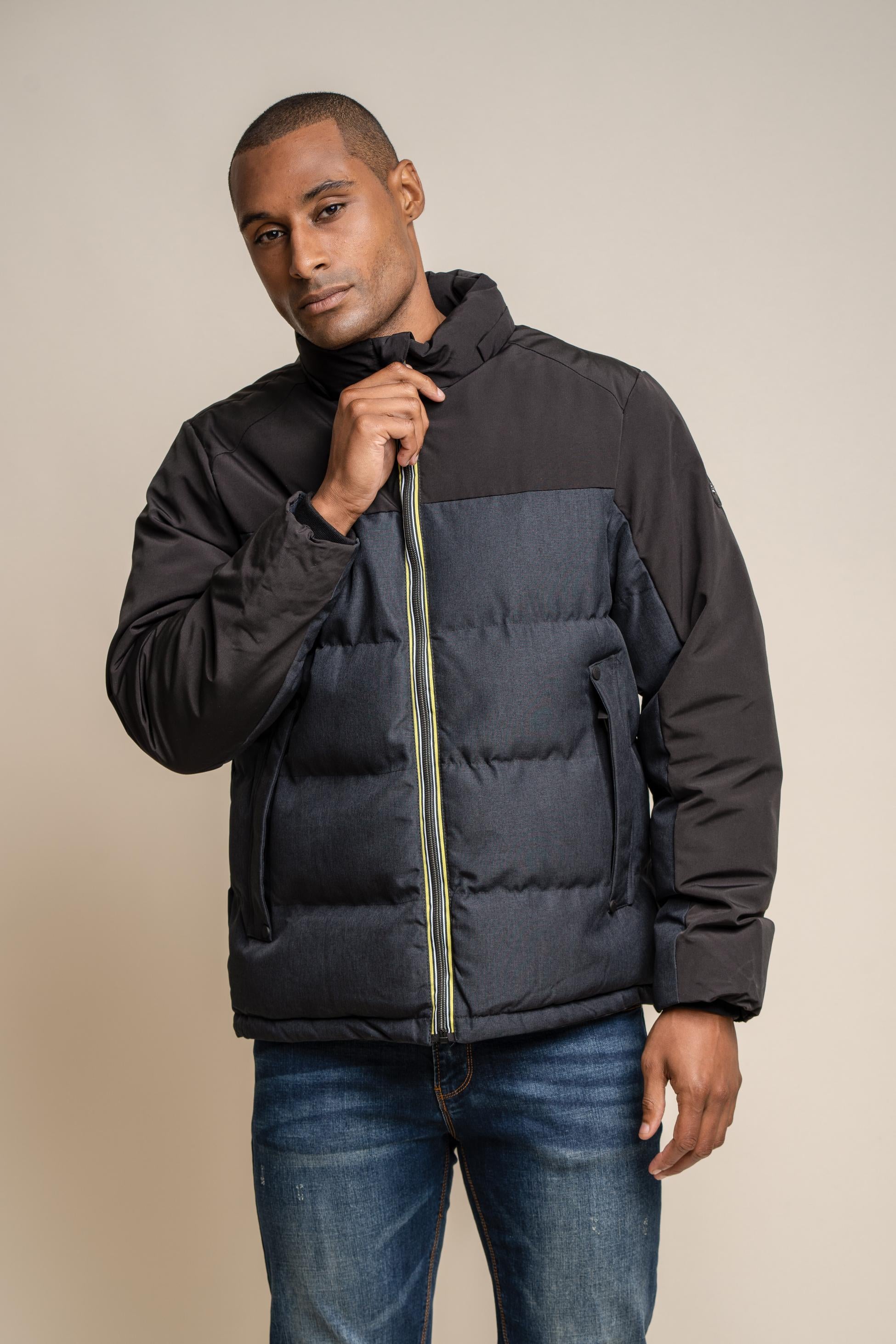 Manteau mi-long rembourré pour hommes - Farros Puffer - Gris Charbon et Noir