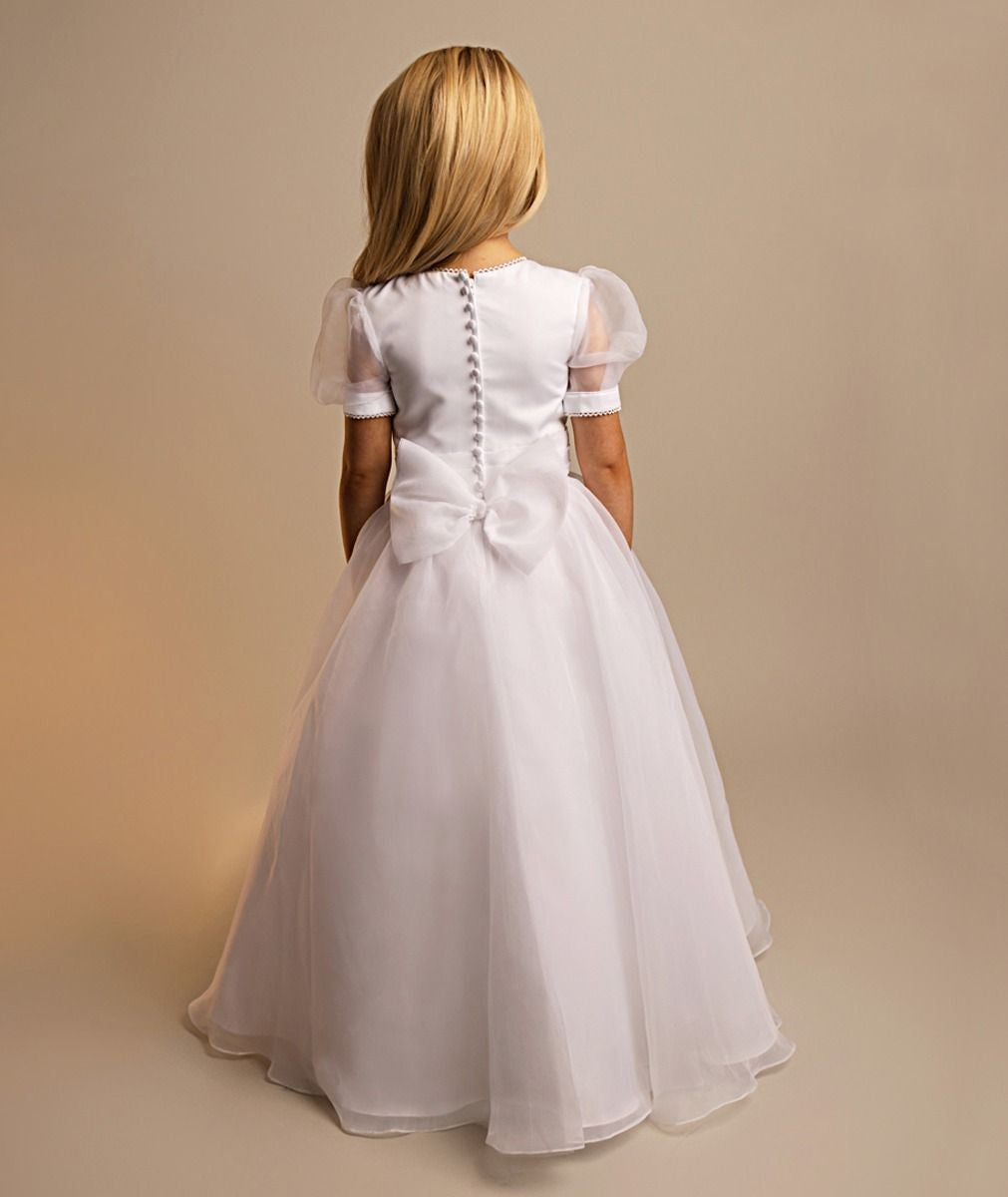 Robe de communion blanche avec jupe en tulle et nœud - Maryam - Blanc