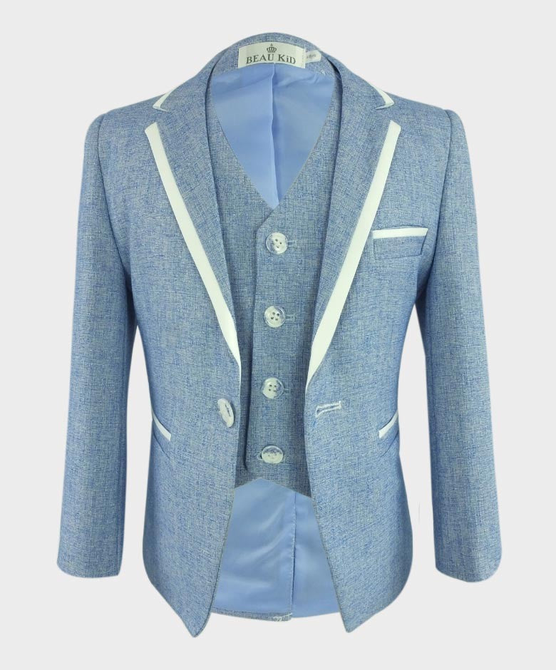 Costume de Communion avec Passepoil Slim Fit pour Garçons - Bleu Ciel