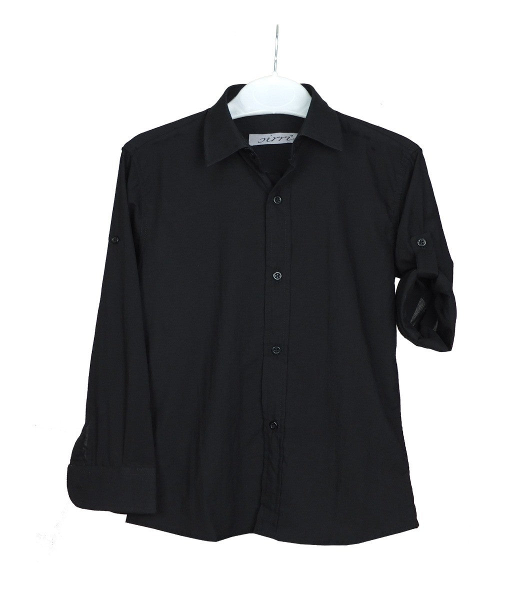 Chemise en Lin à Manches Relevées pour Garçons - Noir