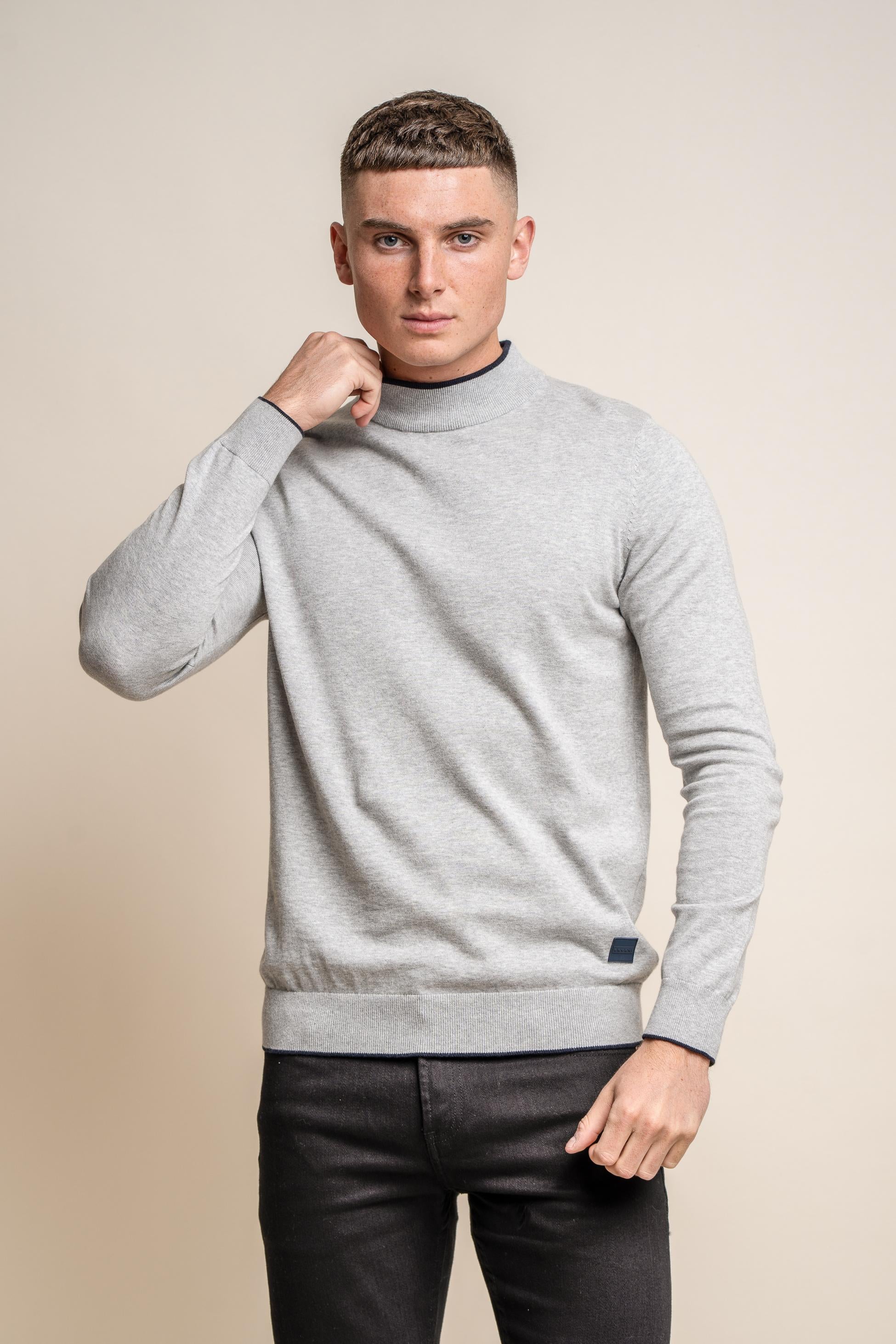 Herren Baumwoll Rollkragen Pullover - New Rio - Grau