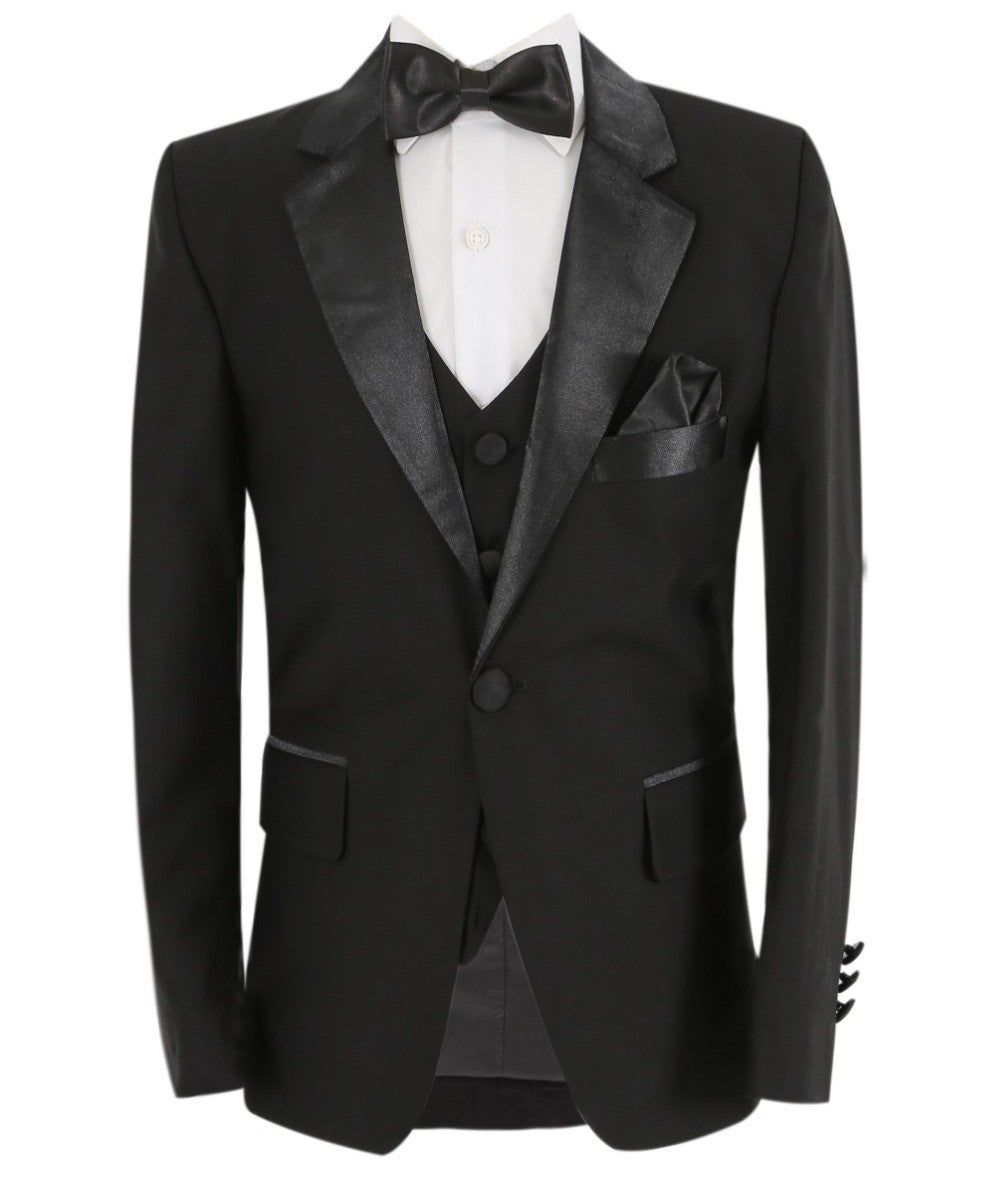 Jungen Glanzrevers Tuxedo Anzug - Schwarz