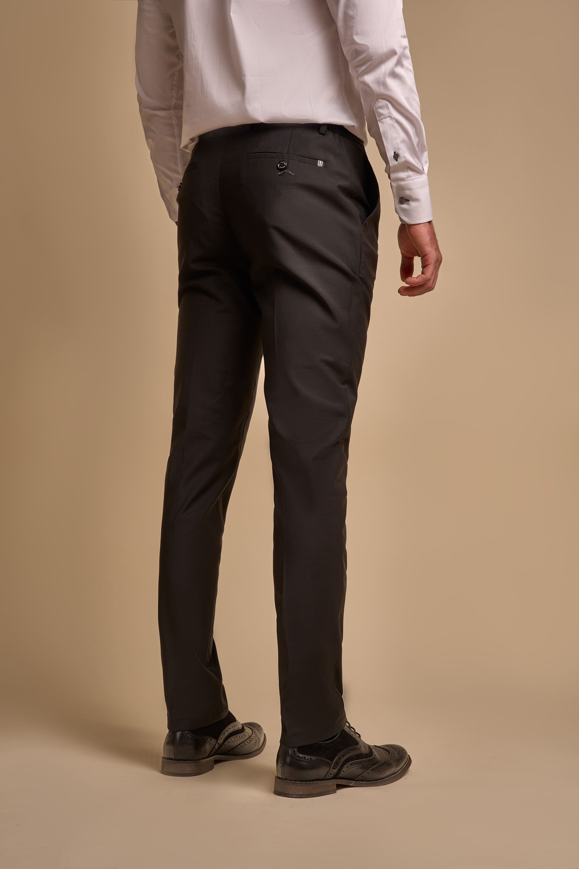 Pantalons en laine mélangée bi-extensible ajustés pour hommes - AMADEUS - Noir