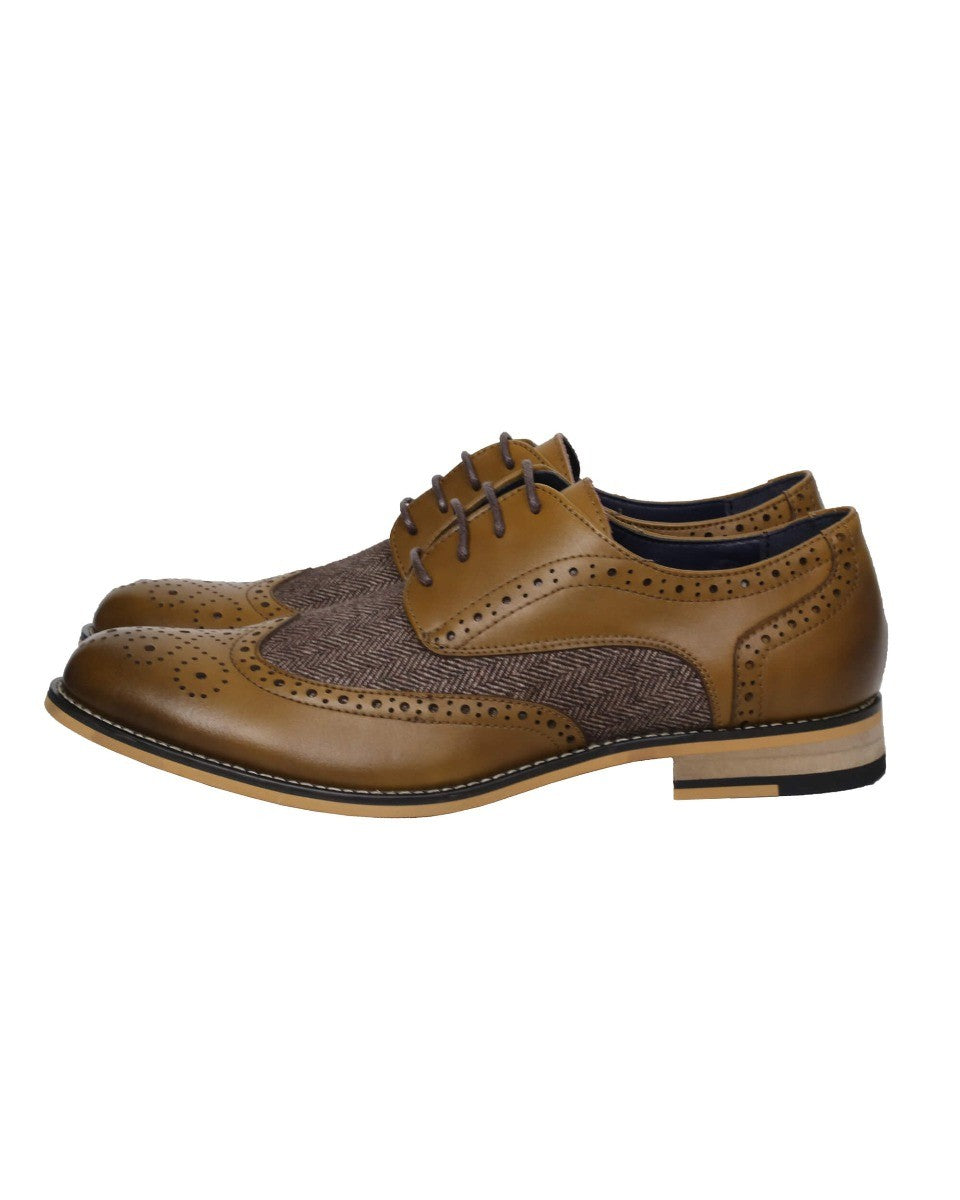 Herren Schnürsenkel Tweed Leder Brogue Schuhe - HORATIO - Hellbraun