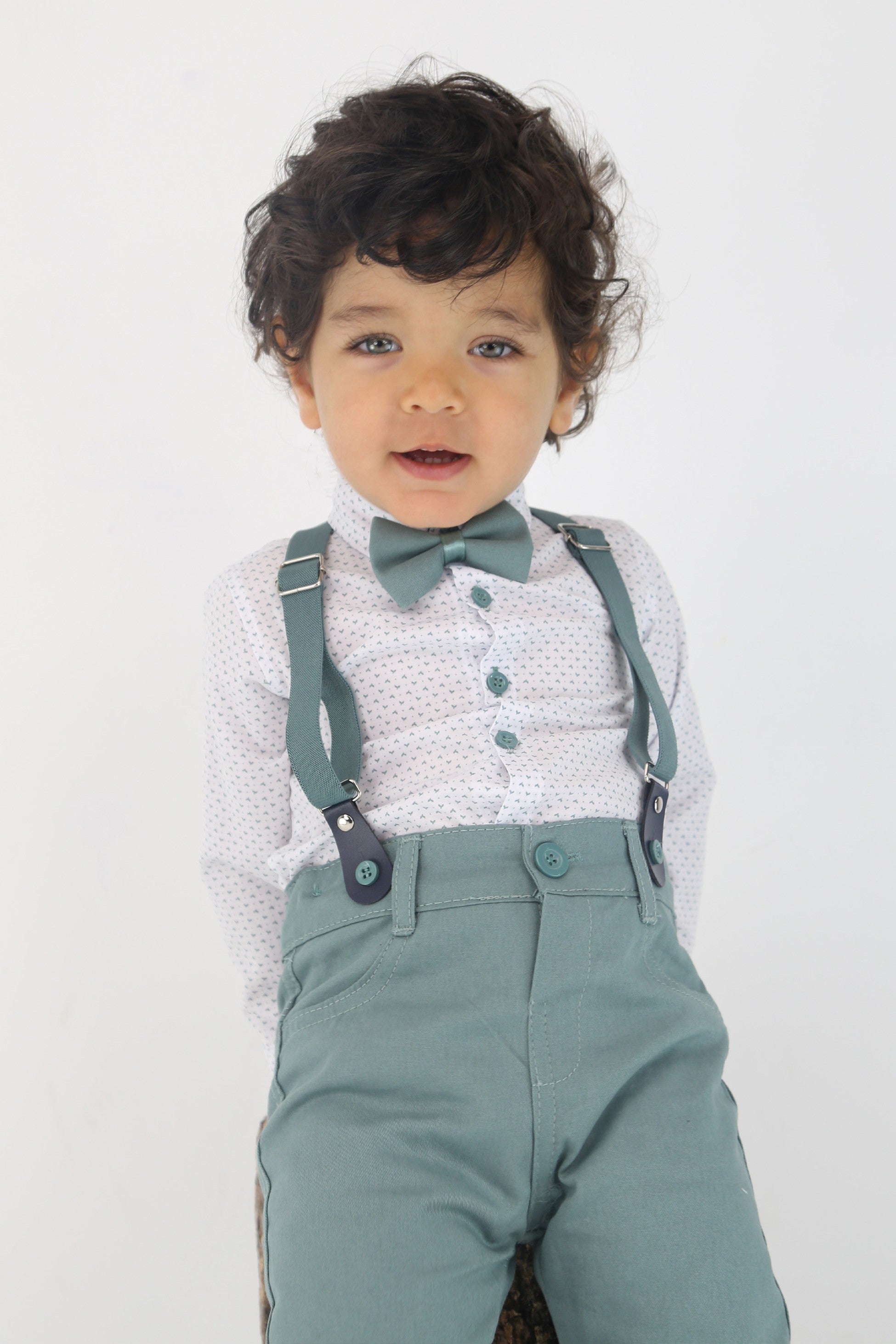 Ensemble de gentleman pour bébés garçons - Ensemble de costume avec bretelles et pantalon 4 pièces - BIRD - Vert