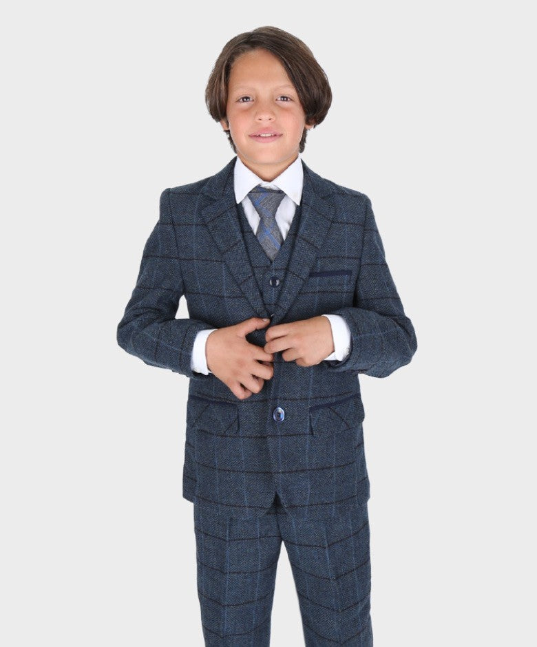 Costume en Tweed à Chevrons Tailored Fit Bleu pour Garçons - Bleu