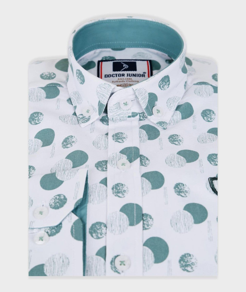 Chemise Décontractée à Imprimé Slim Fit pour Garçons - Vert - Blanc