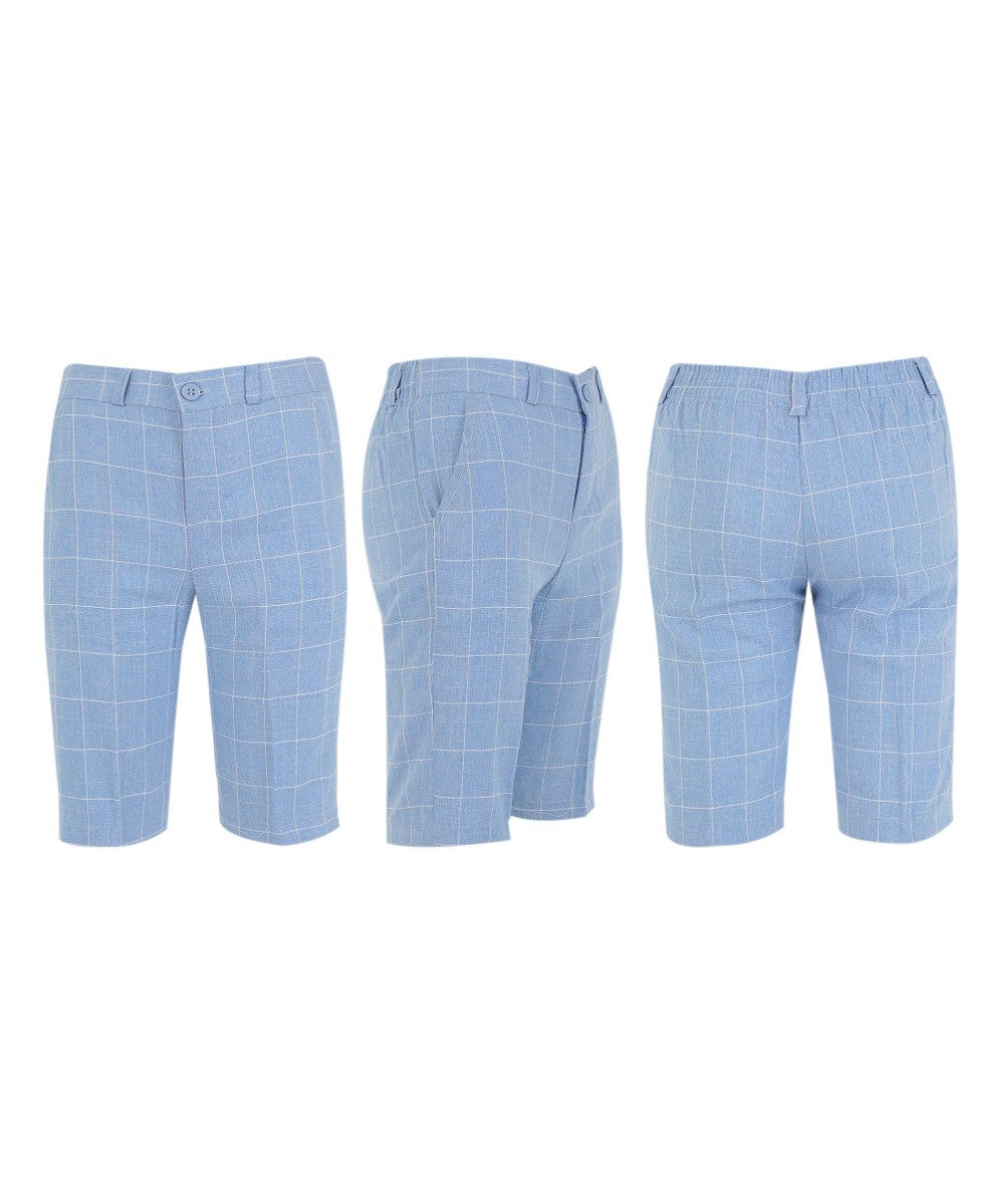 Boys Windowpane Check Blue Waistcoat Set - E-SAM - Blue