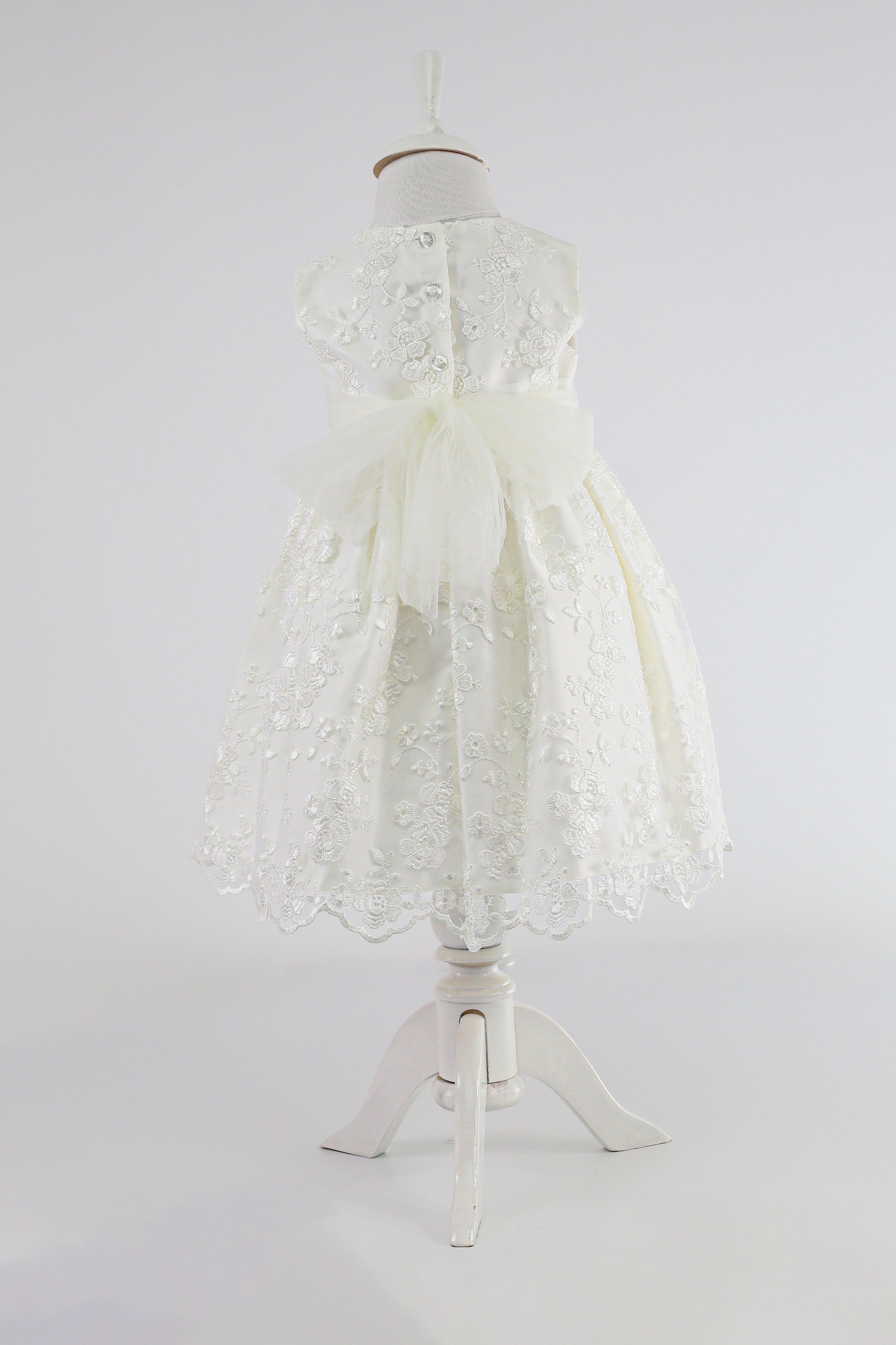 Ensemble de robe avec nœud en dentelle pour bébés filles - B1202 - Ivoire