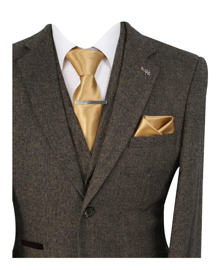 Costume Formel en Tweed à Motif Chevron Slim Fit pour Homme - MARTEZ - Brun