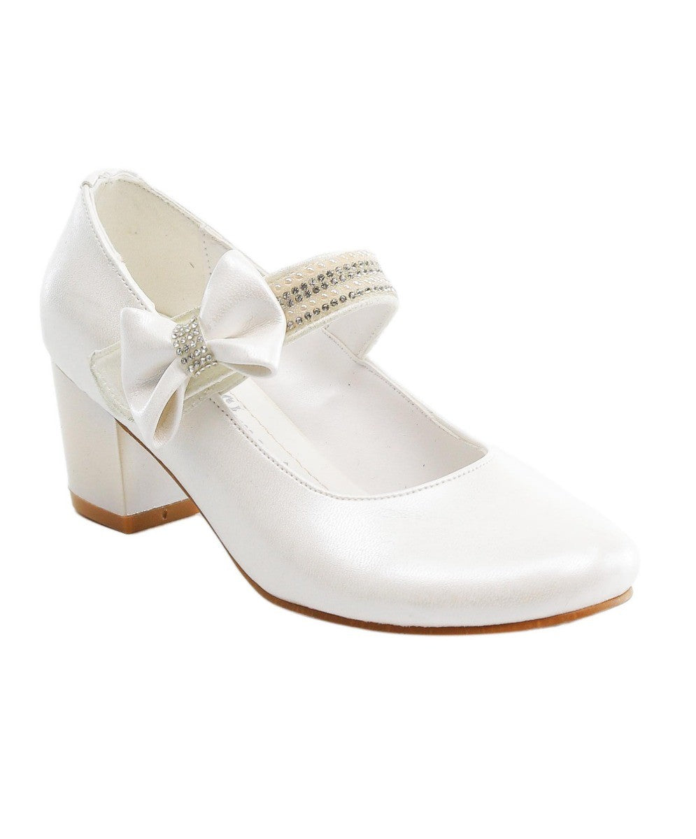 Chaussures de Communion Mary Jane à Bloc Talon pour Filles - Blanc Perle