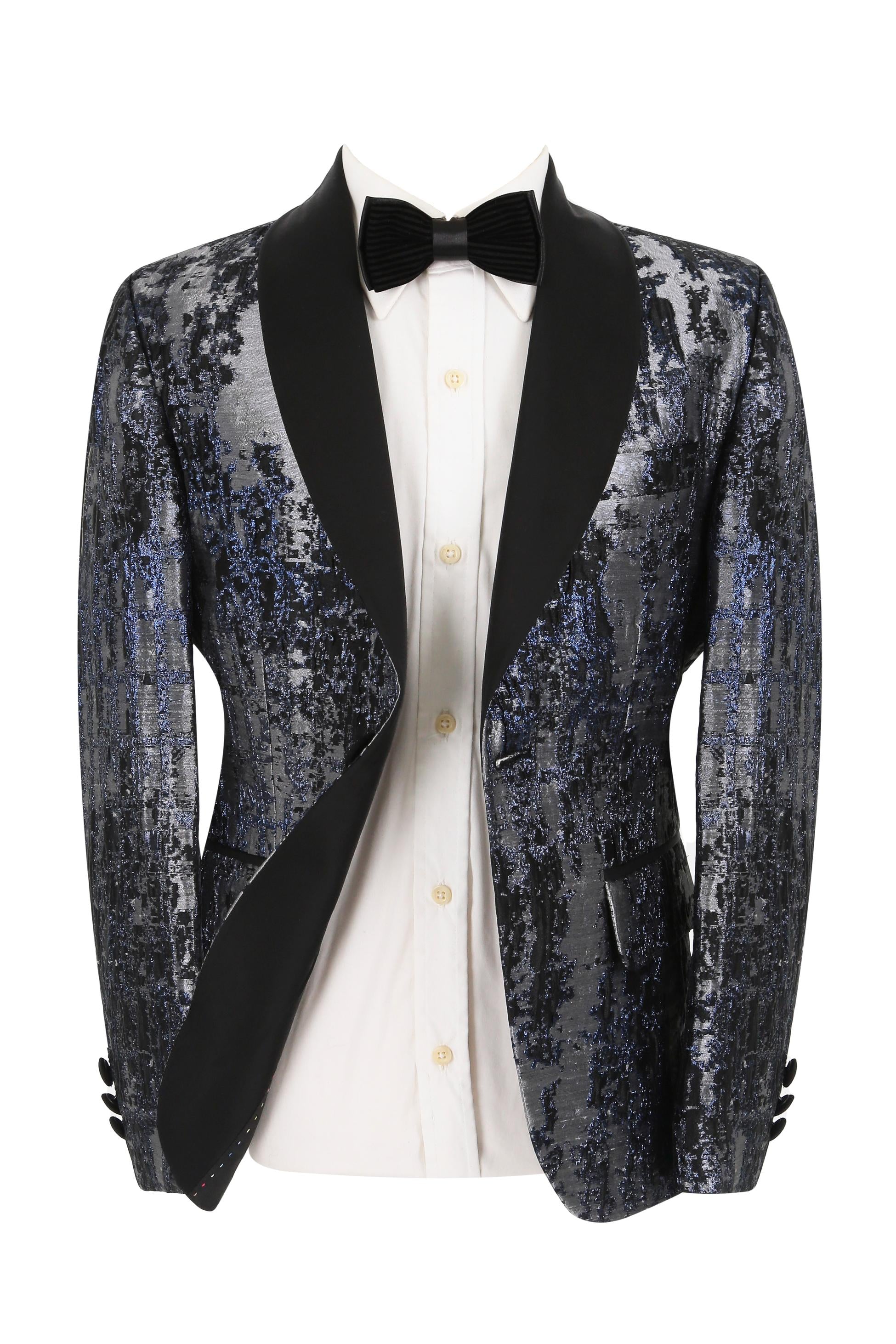 Jungen Glitzerndes Gemustertes Tuxedo Anzug - Schwarz - Silber