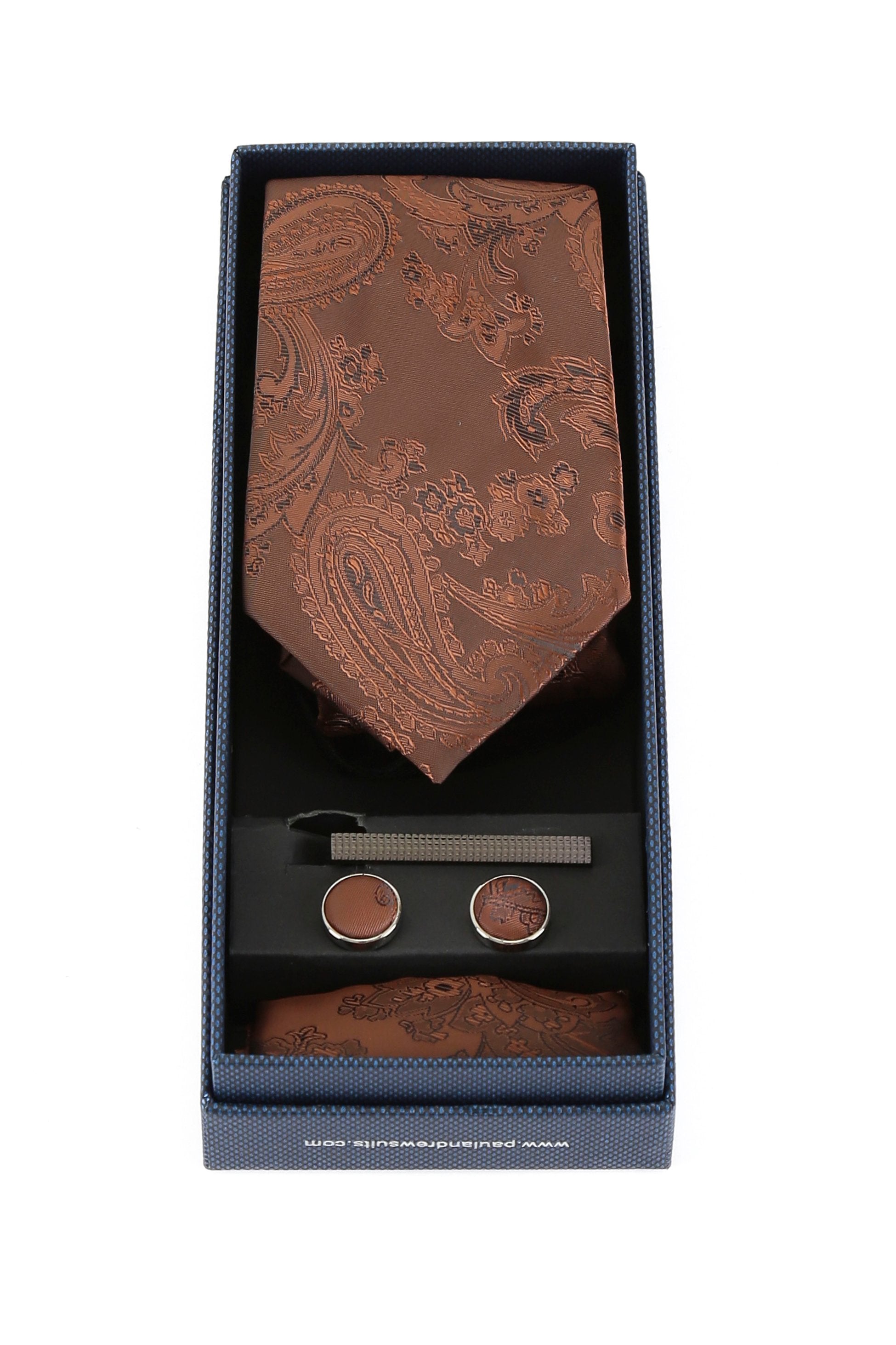 Men's Paisley Tie Cufflink Set - Brown