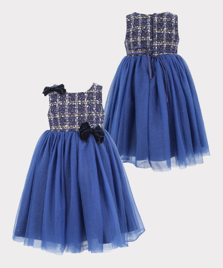 Robe Gonflable en Tweed Bleu Marine pour Filles - Bleu Marine