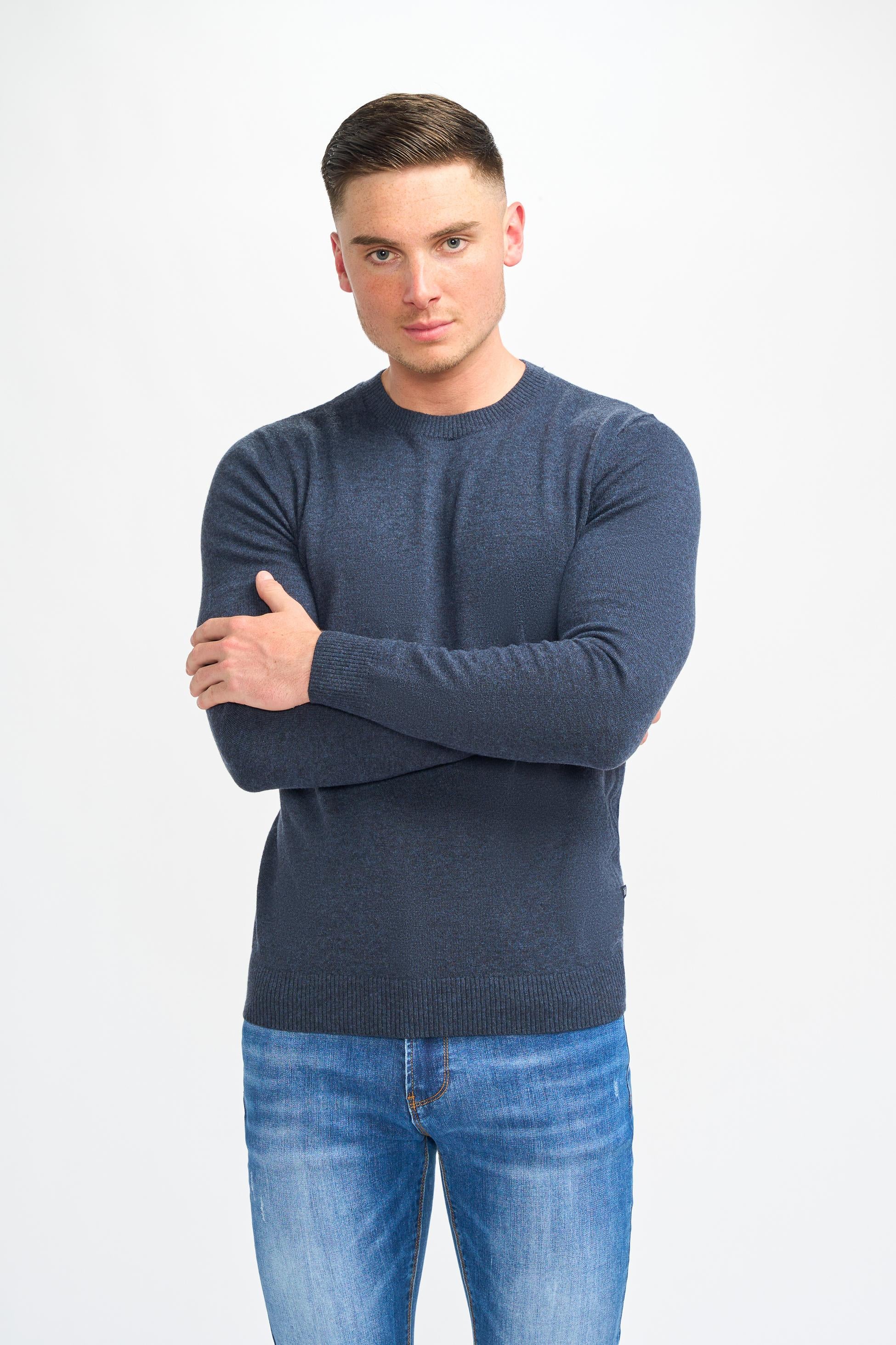 Herren Woll-Mischung Strickpullover Jumper - Connall - Marineblau