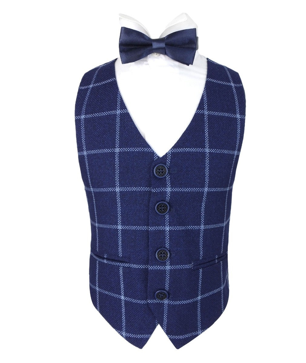 Jungen Retro Windowpane Maßgeschneiderter Karoanzug - Marineblau