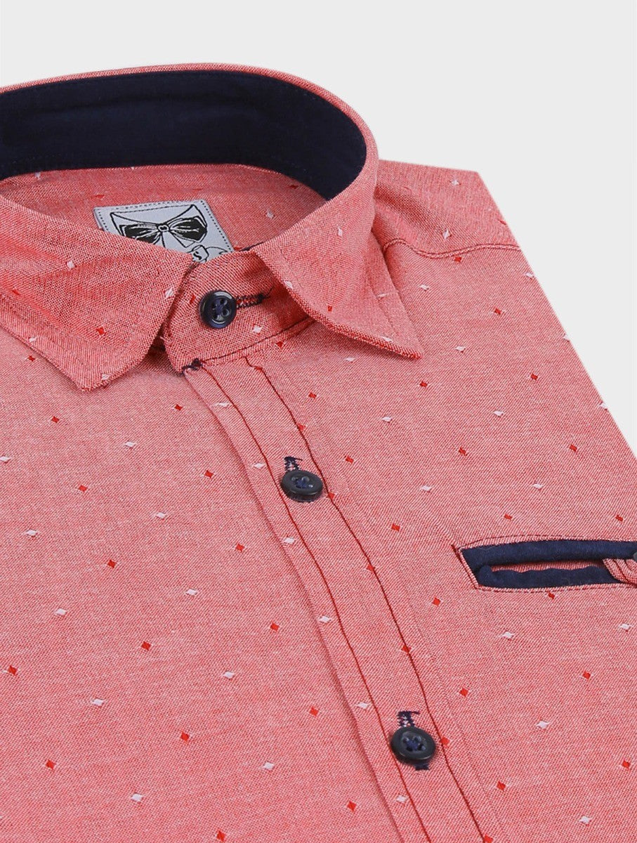 Chemise Oxford à Motifs Pointillés Slim Fit pour Garçons - Rouge