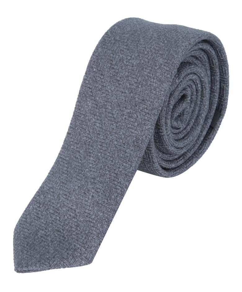 Boys & Men's Herringbone Tweed Tie & Pocket Square Set - Grey