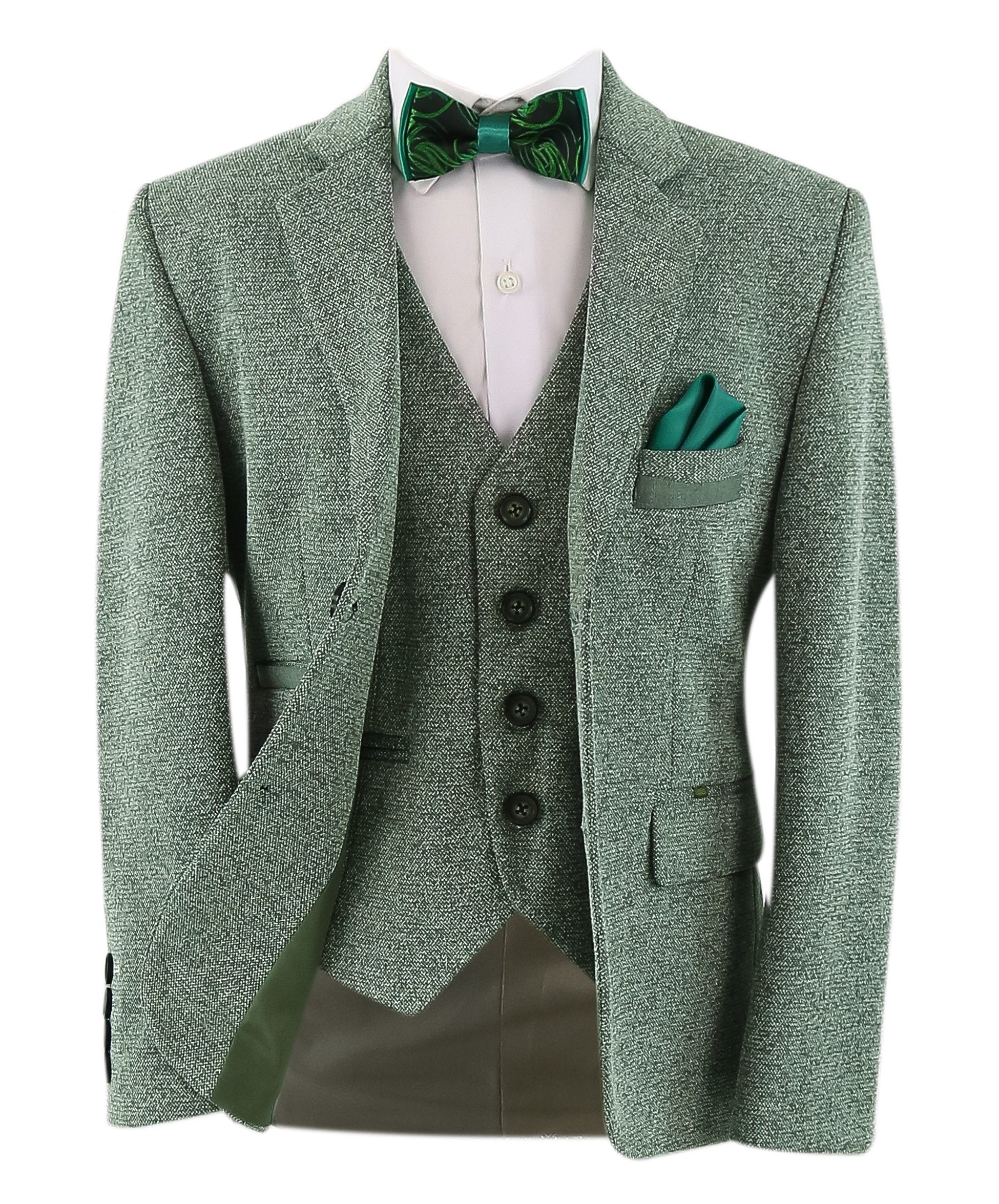 Ensemble Blazer et Gilet en Coton Slim Fit pour Garçons - Frank - Vert