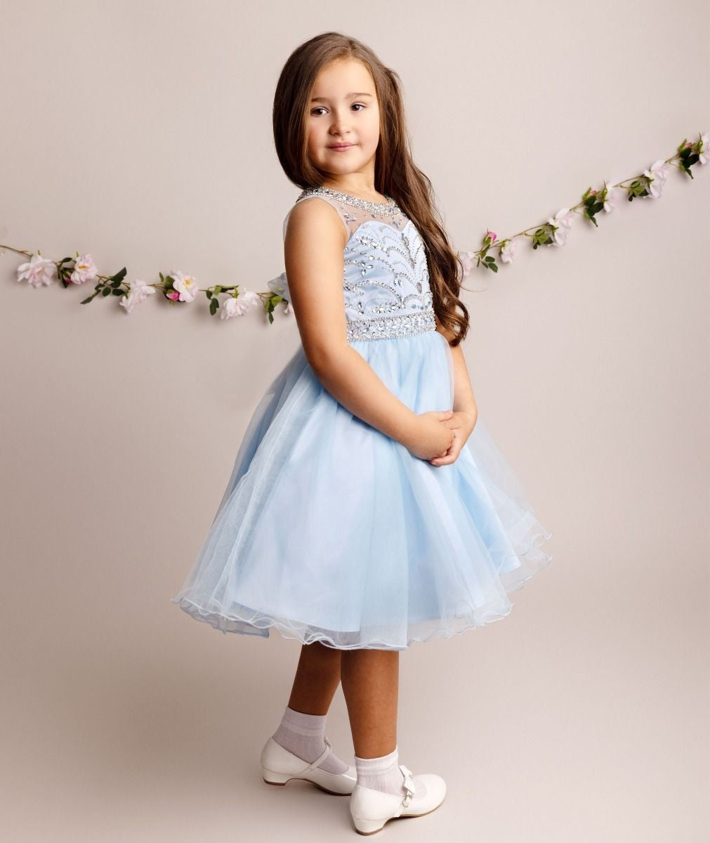 Robe en tulle avec embellissements en sequins pour filles - LOLA - Bleu Bébé