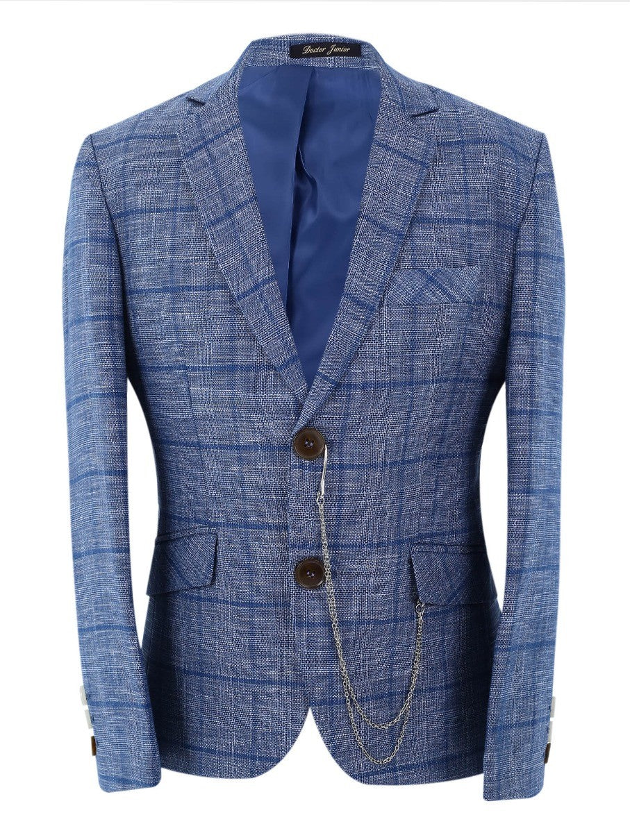 Costume Slim Fit à Carreaux Windowpane pour Garçons - Bleu