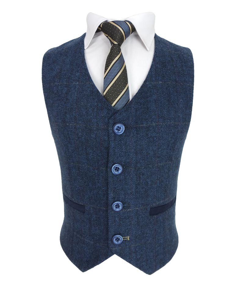 Costume en Tweed à Chevrons Slim Fit Bleu Marine pour Garçons - CARNEGI - Bleu Marine